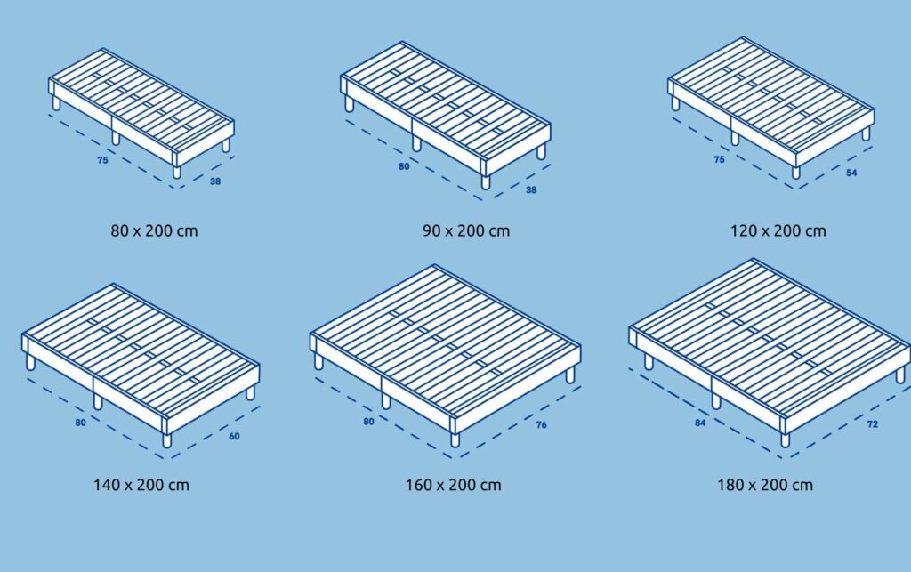 forskellige størrelser på en seng og boxmadras