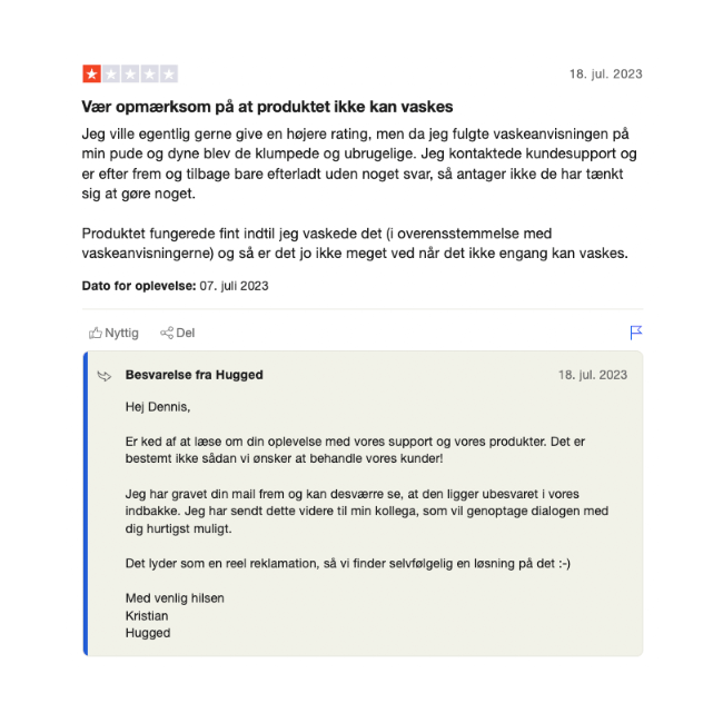 hugged trustpilot negativ udtalelse 2