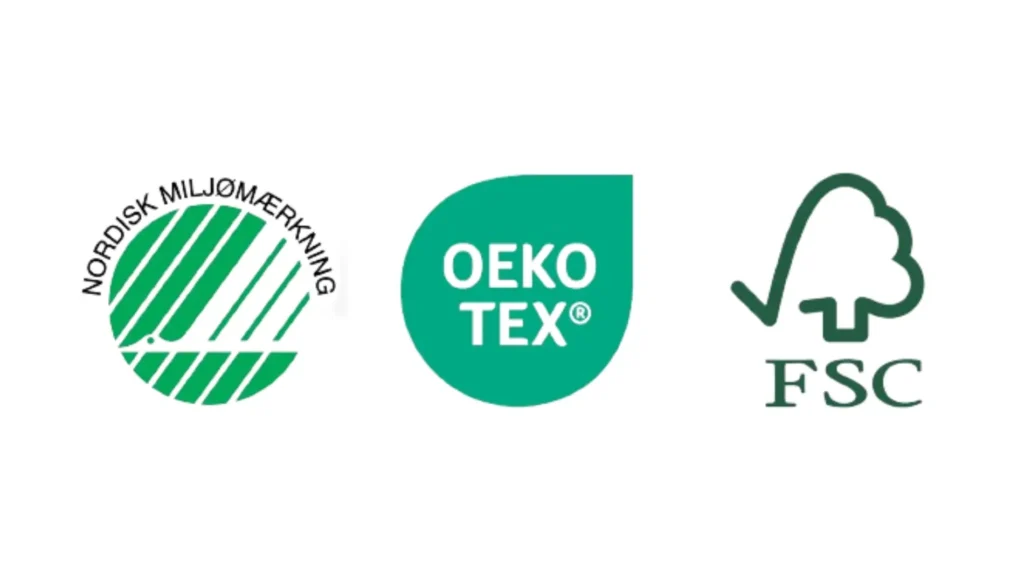 logo på oeko tek, svanemærket, FSC certificeringer